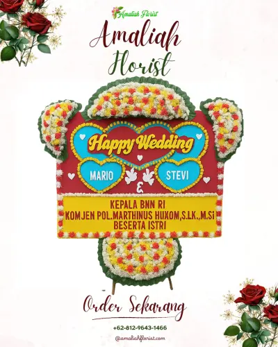 Karangan Papan Bunga Pernikahan di Bantal